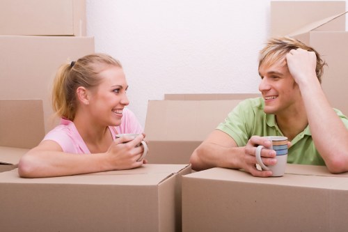 Packed household boxes and furniture ready for a Marylebone house move