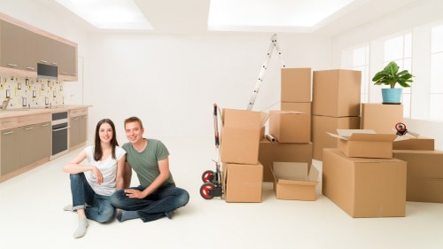 Boxes and furniture prepared for a residential move in Marylebone